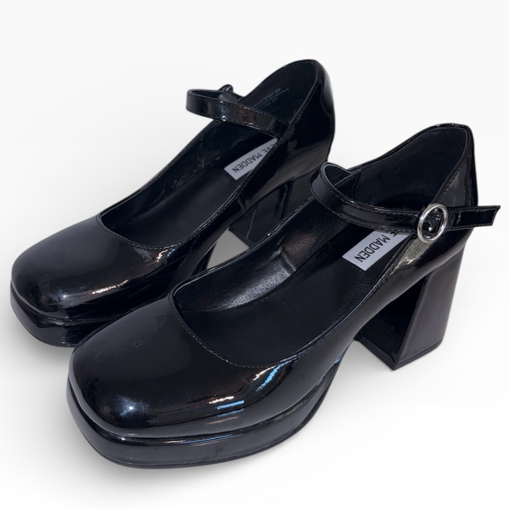 Steve Madden Black Chunky Platform Mary Jane Heels Women’s 8